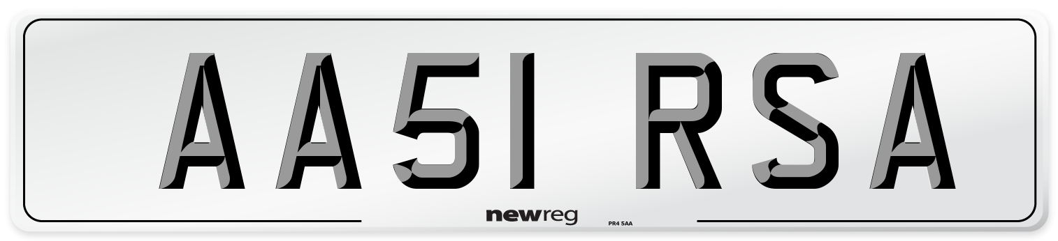 AA51 RSA Number Plate from New Reg